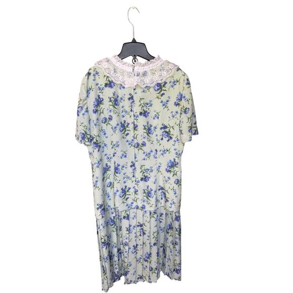 Leslie Fay 90s Grandmacore Prairie Midi Dress 14/Blue Floral Lace Collar - Picture 7 of 9
